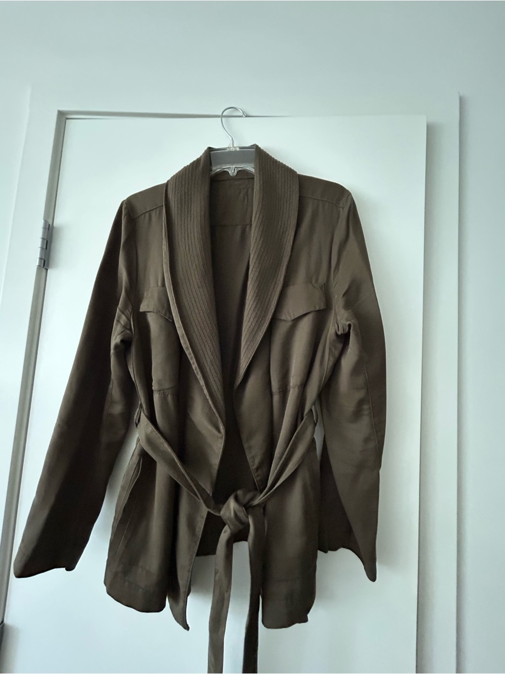 H&M Dark Olive Tie-Waist Liocel Jacket